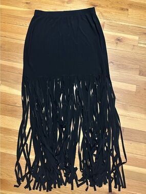 Black Fringe Festival Maxi Skirt - Women Medium